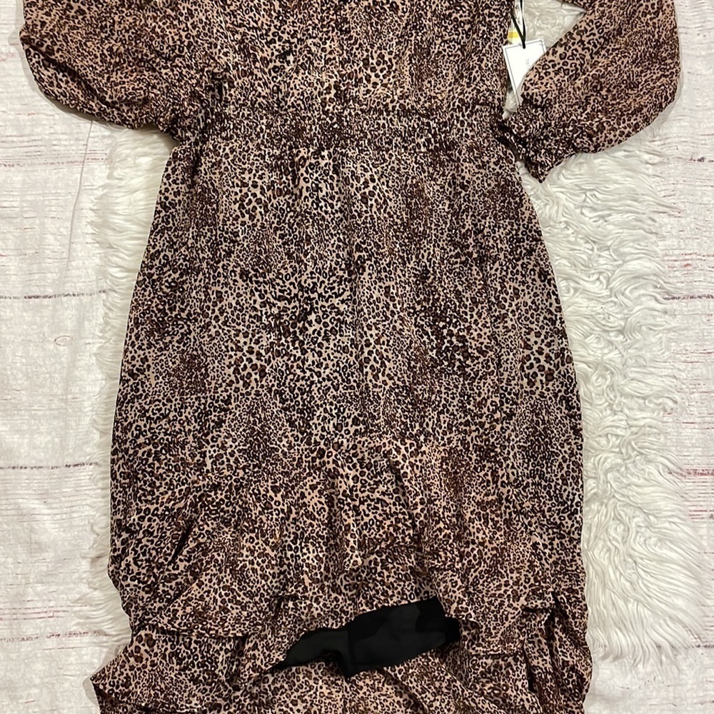 1. State Brown Leopard Muses Chiffon High-Low Midi Dress - Picture 12 of 12